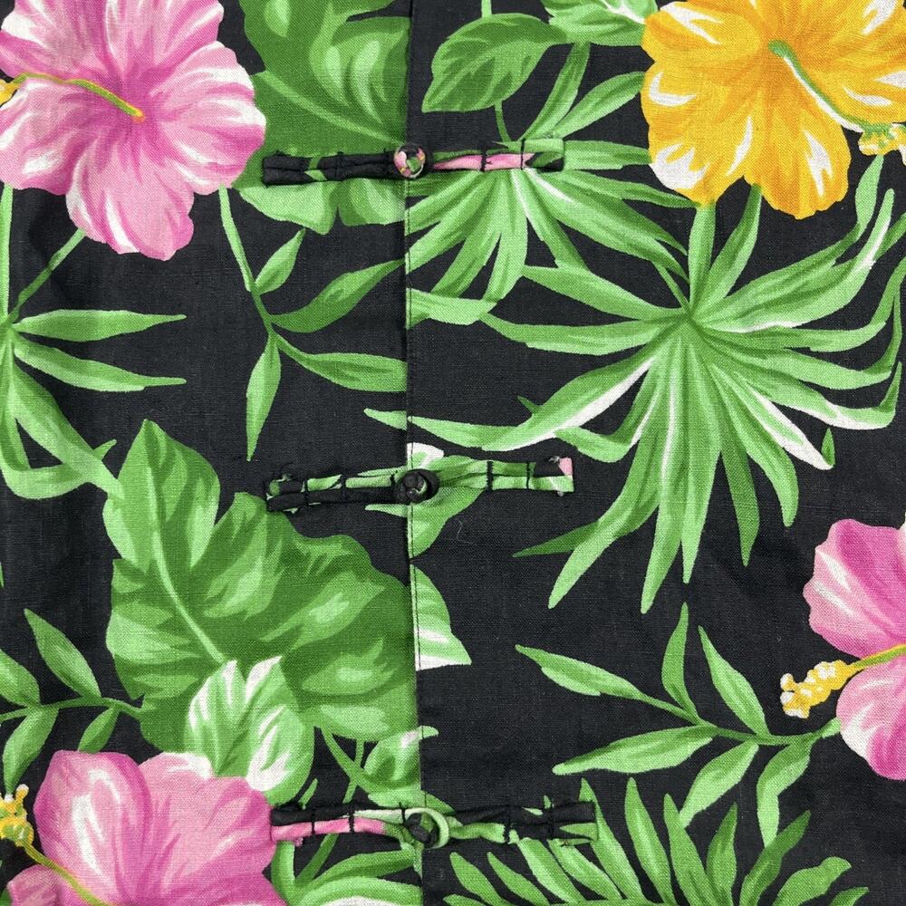 Lauren Ralph Lauren Kimono Womens Small Linen Button Knots Hibiscus Vacation - Picture 4 of 13